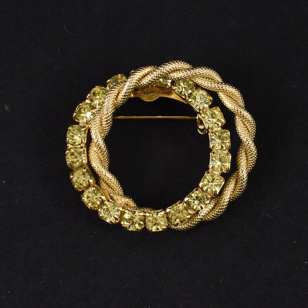 Linking Wreath Circle Lime Rhinestone Brooch