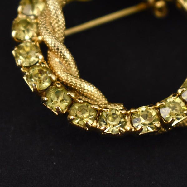 Linking Wreath Circle Lime Rhinestone Brooch