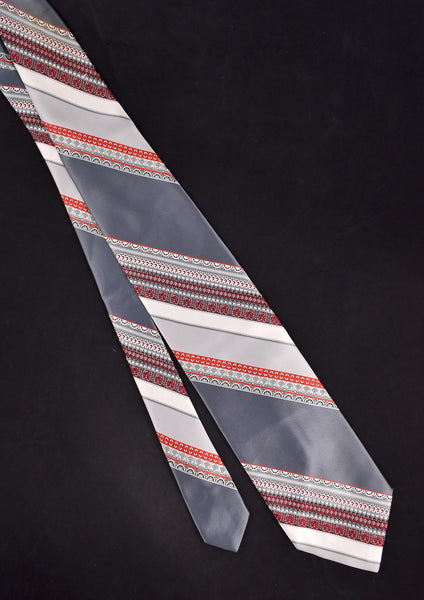 1940s Style Gray & Red Striped Lace Tie