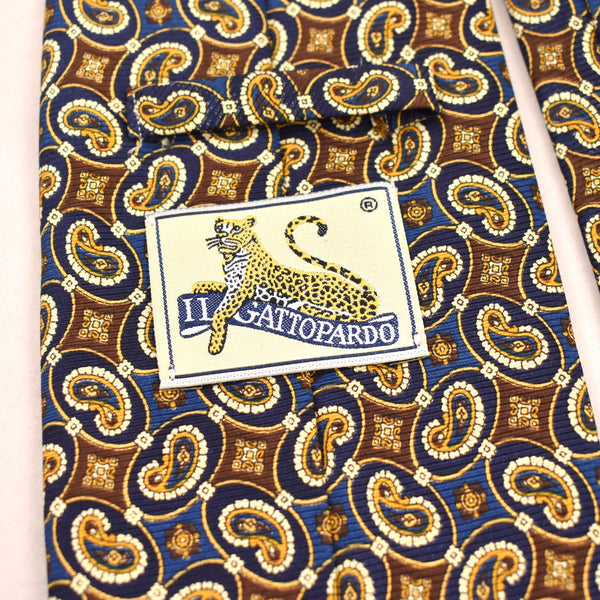 1990s Small Paisley Brown & Blue Tie