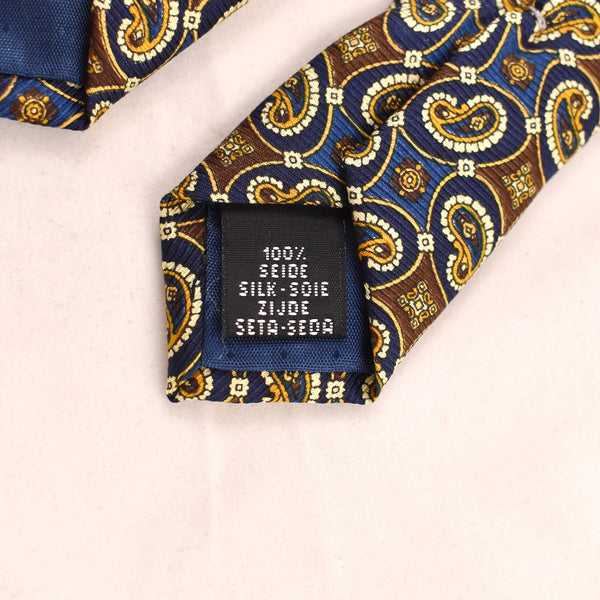1990s Small Paisley Brown & Blue Tie