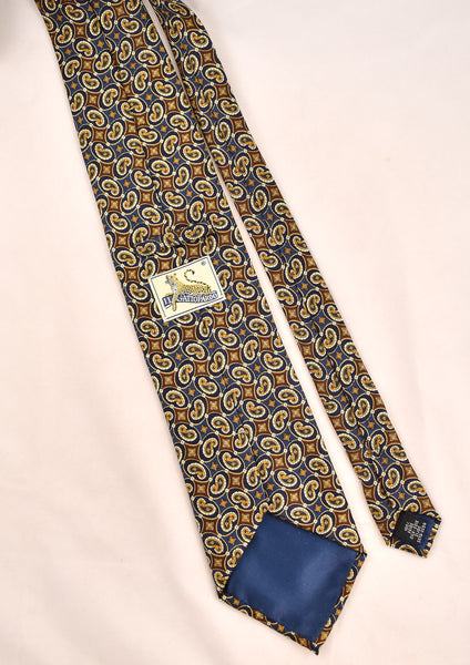 1990s Small Paisley Brown & Blue Tie