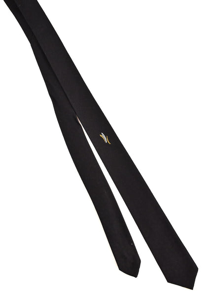 NOS 1960s Black Abstract Book Tie Gold Design