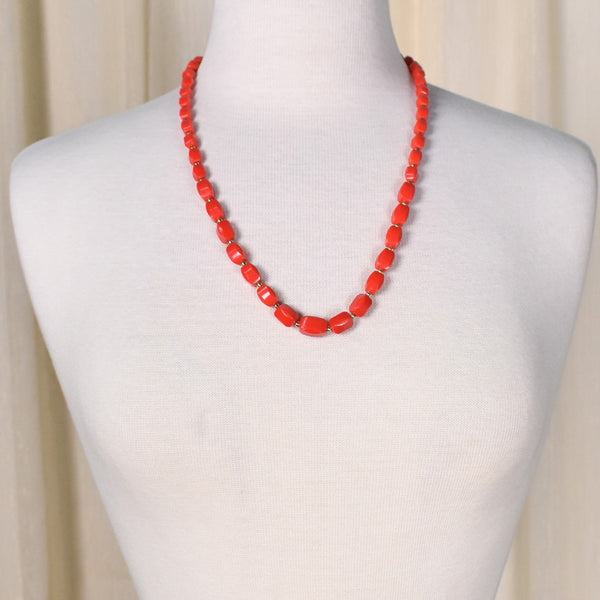 Red Boxy Bead Necklace