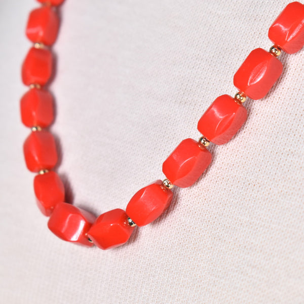 Red Boxy Bead Necklace