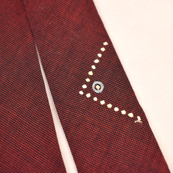1960s Burgundy Asymmetrical Dot Embroidered Tie