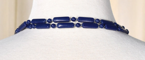 Long Blue Bar Bead Necklace