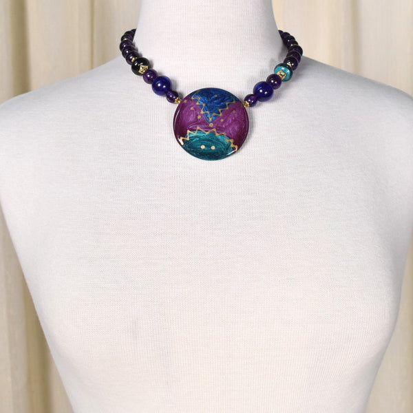 Artsy Enamel Purple Pendant Necklace