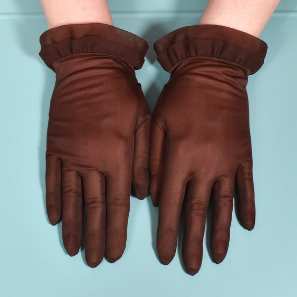 Sheer Brown Ruffle Wrist Gloves