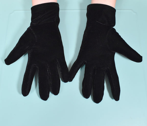 Stretchy Short Black Velvet Gloves