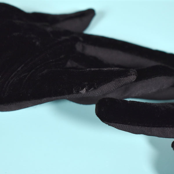 Black Velvet & Nylon Trim Gloves