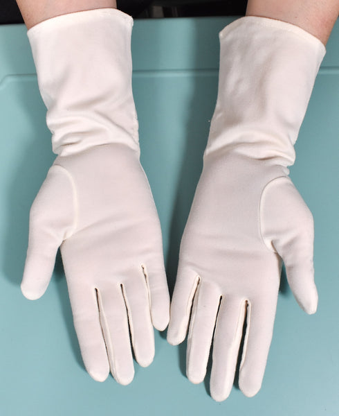 Long Off White Cotton Stitched Up Gloves