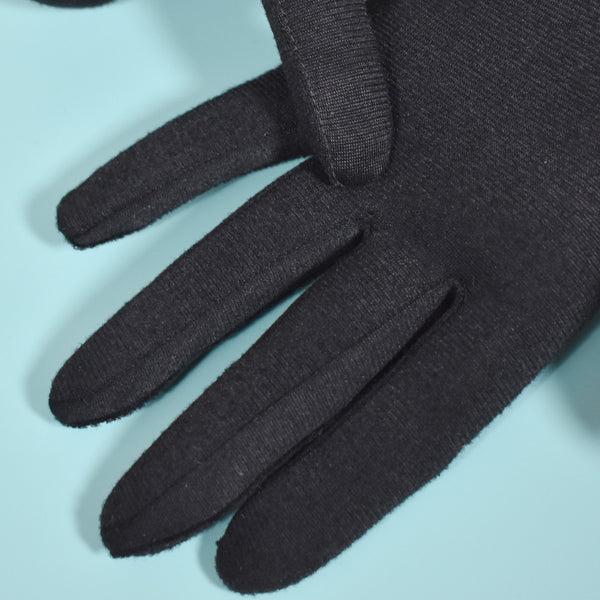 Long Black Scallop Trim Gloves