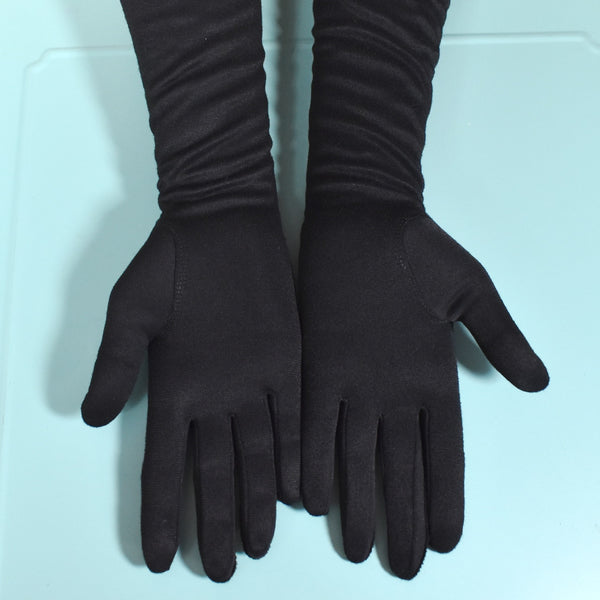 Long Black Scallop Trim Gloves