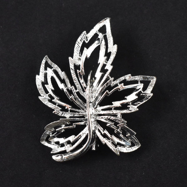 Shiny Textured Open Silver Leaf Brooch