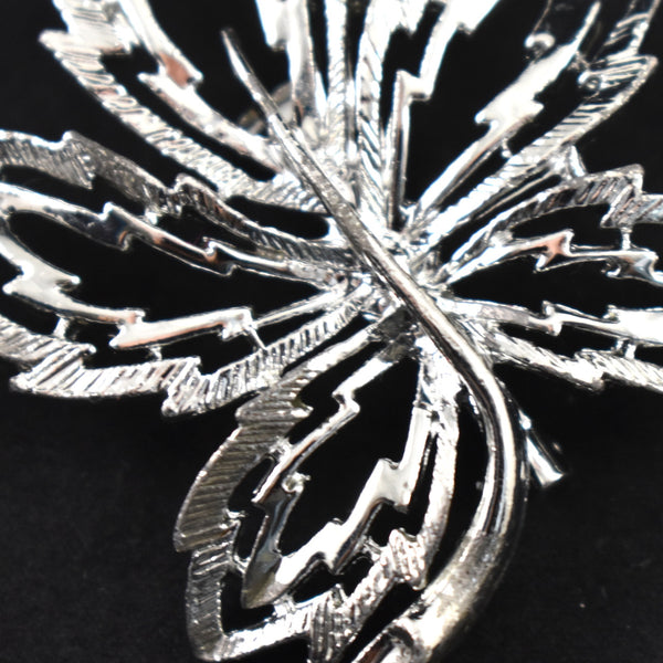 Shiny Textured Open Silver Leaf Brooch