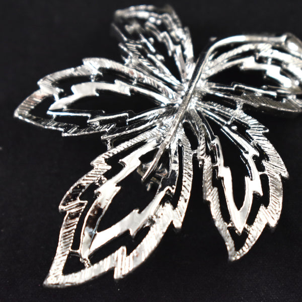 Shiny Textured Open Silver Leaf Brooch