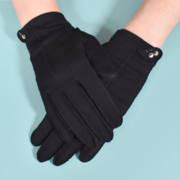 Short Black Button Trim Gloves