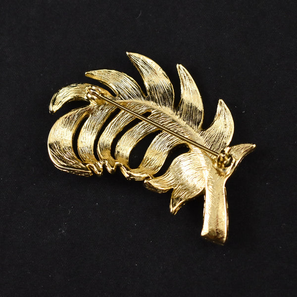 Gold Pearl & Feather Brooch Pin