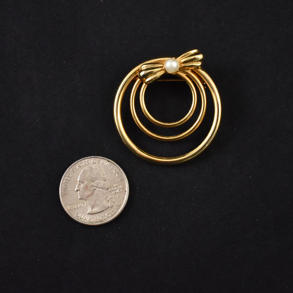 Concentric Circle Pearl Bow Brooch