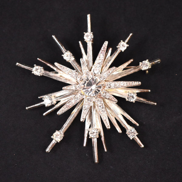 Avon Rhinestone Atomic Starbust Snowflake Brooch