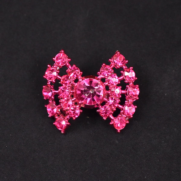 Tiny Raspberry Pin Rhinestone Bow Brooch