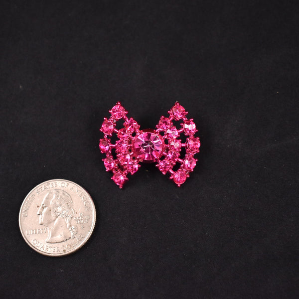 Tiny Raspberry Pin Rhinestone Bow Brooch