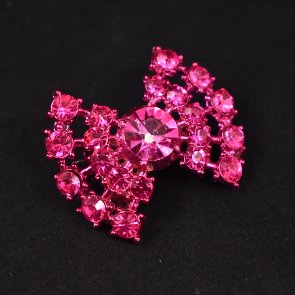 Tiny Raspberry Pin Rhinestone Bow Brooch