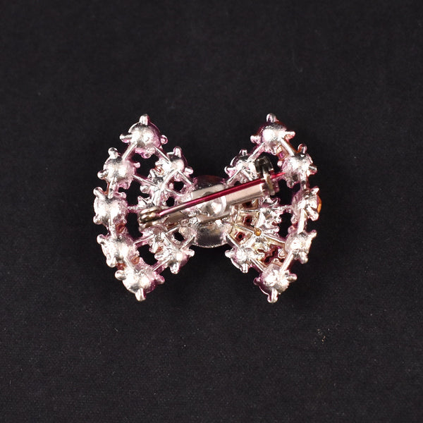 Tiny Raspberry Pin Rhinestone Bow Brooch