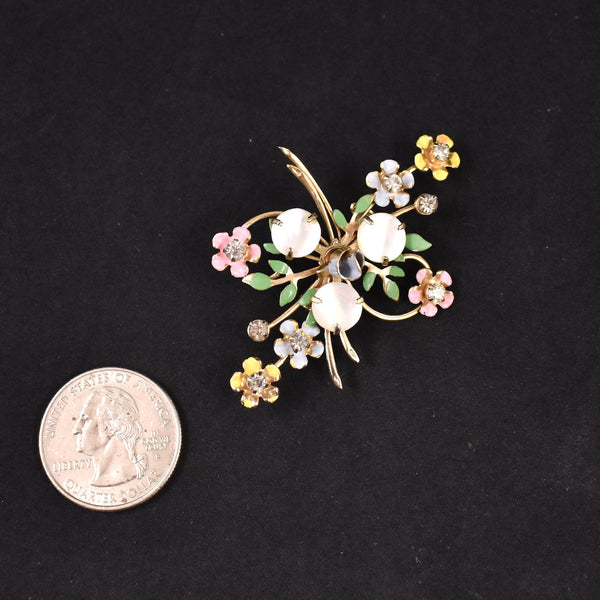 Mother of Pearl Enamel Flower Swirl Brooch