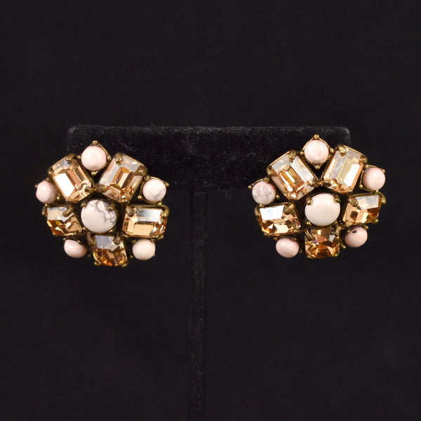 Statement Emerald Cut Tan Rhinestone Earrings