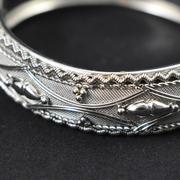 Silver Mesh Filigree Hinge Bangle Bracelet