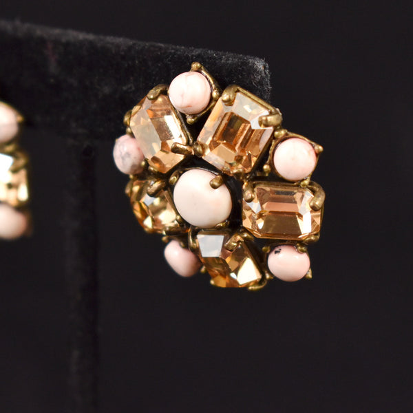 Statement Emerald Cut Tan Rhinestone Earrings