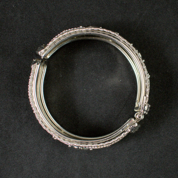 Silver Mesh Filigree Hinge Bangle Bracelet