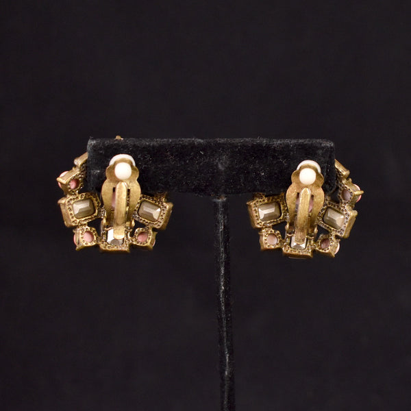 Statement Emerald Cut Tan Rhinestone Earrings