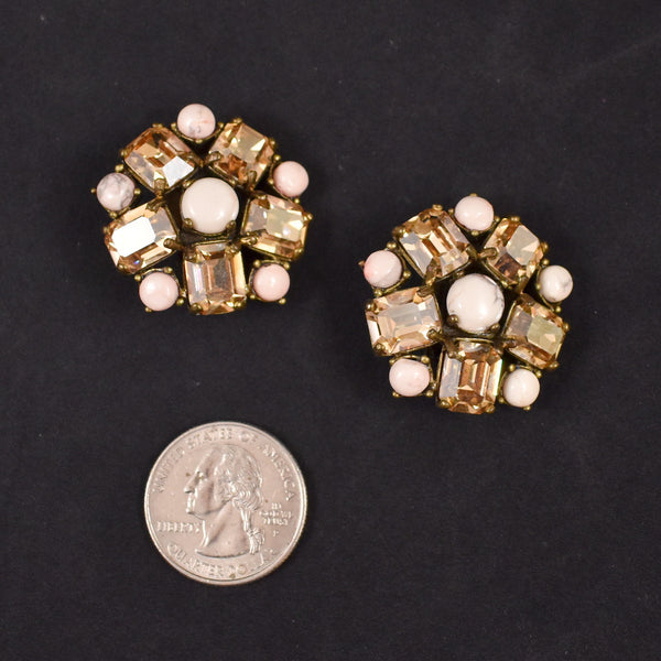 Statement Emerald Cut Tan Rhinestone Earrings