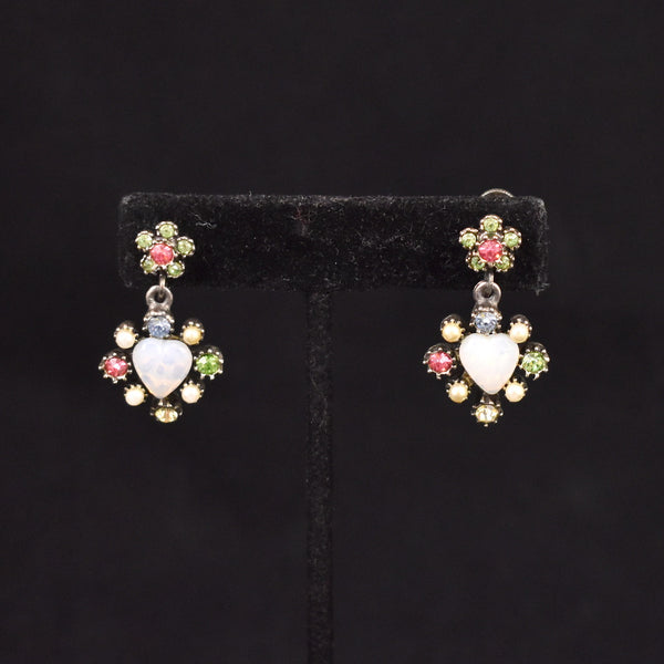 Pastel Heart Rhinestone Dangling Earrings