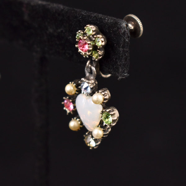 Pastel Heart Rhinestone Dangling Earrings