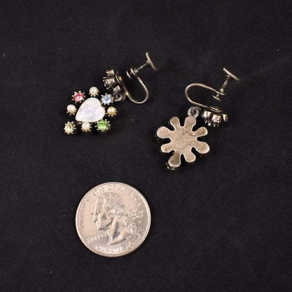 Pastel Heart Rhinestone Dangling Earrings