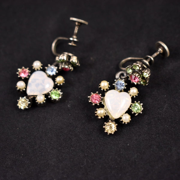 Pastel Heart Rhinestone Dangling Earrings