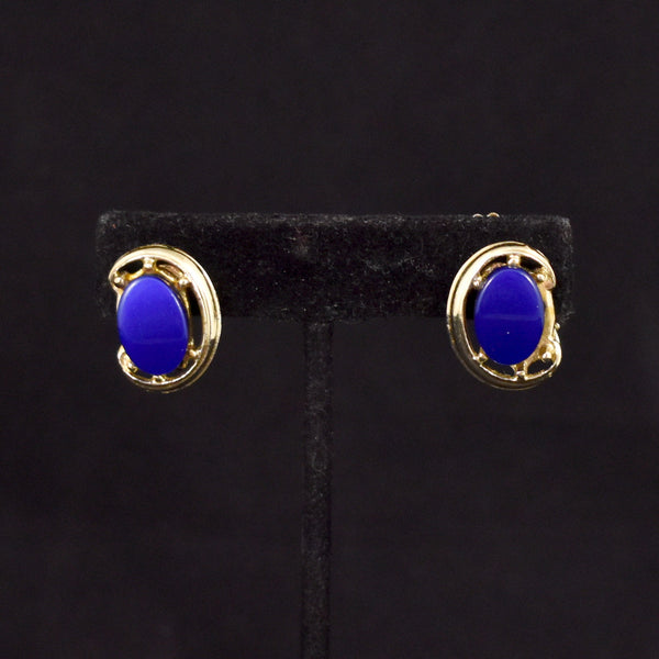 Oval Blue Thermoset Earrings