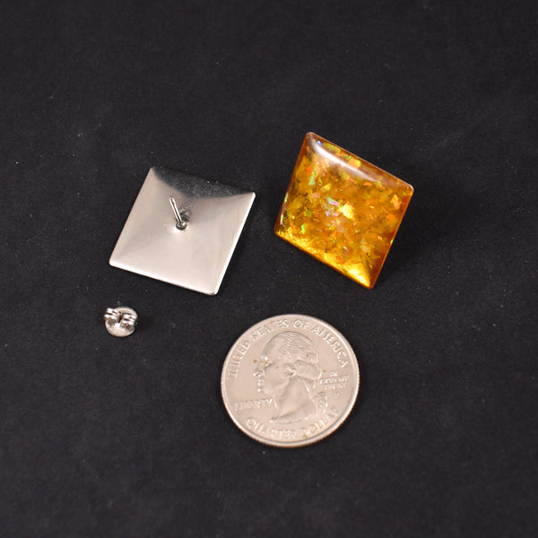 Gold Confetti Lucite Square Earrings