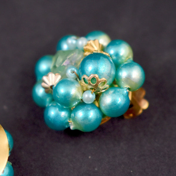 Aqua Pearl Cluster Earrings
