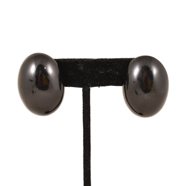 Large Black Oval Button Earrings