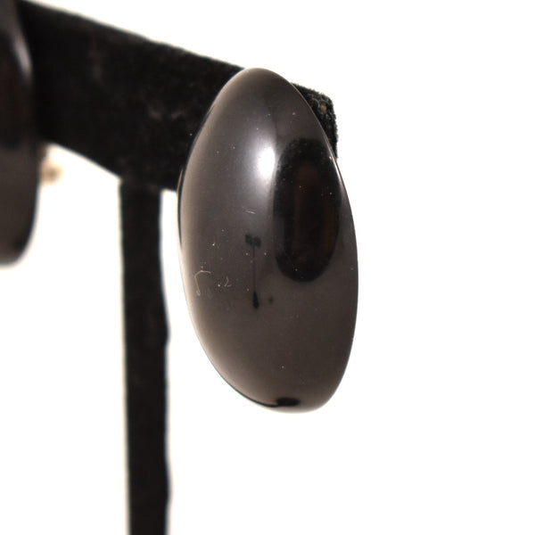 Large Black Oval Button Earrings