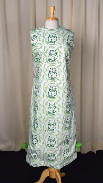 1960s Hungry Green Cat Maxi Dress