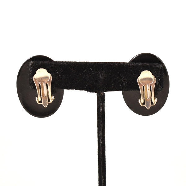 Large Black Oval Button Earrings