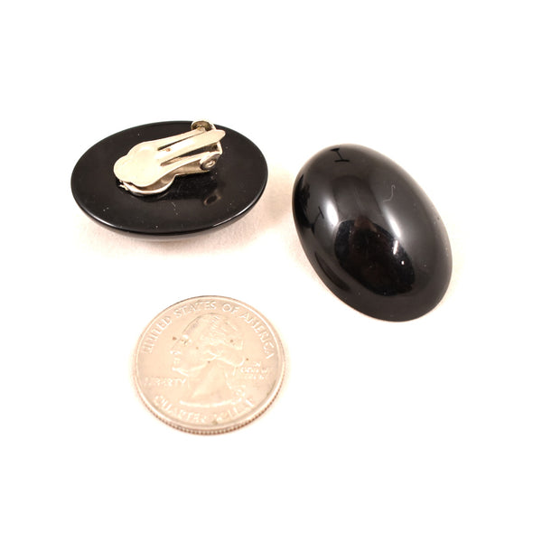 Large Black Oval Button Earrings