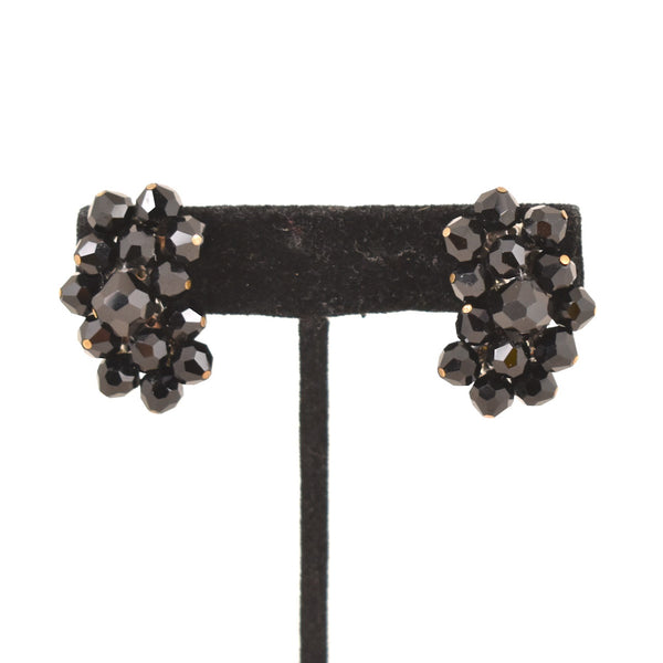 Black Faceted Ear Climber Earrings