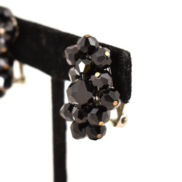 Black Faceted Ear Climber Earrings